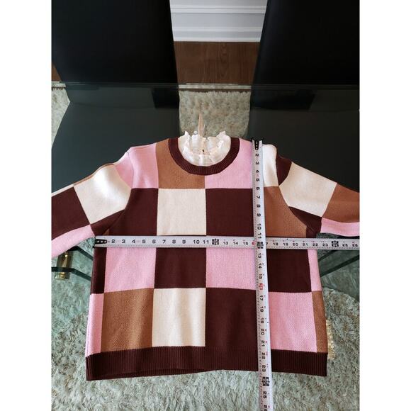 Women's Anthropologie Pink/Brown Checkered Pullover Sweater XL New - Picture 12 of 12